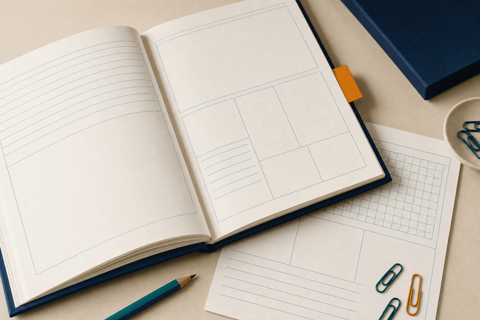 Open workbook and worksheet layouts prepared for learning
